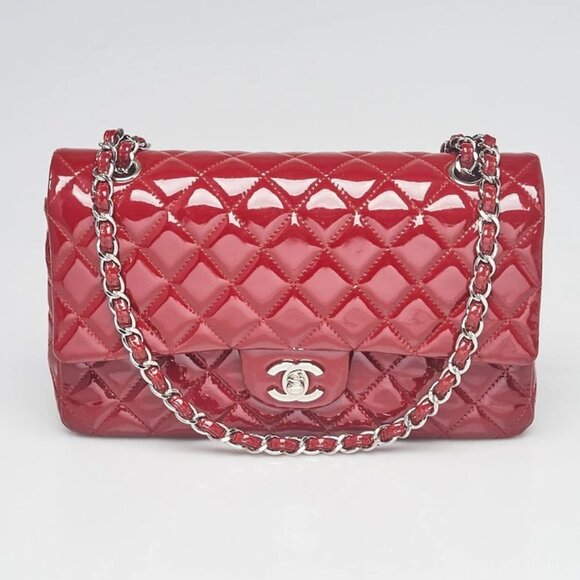 Chanel Red Quilted Patent Leather Classic Medium Double Flap Bag - Picture 1 of 12